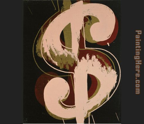 dollar sign beige and red painting - Andy Warhol dollar sign beige and red art painting